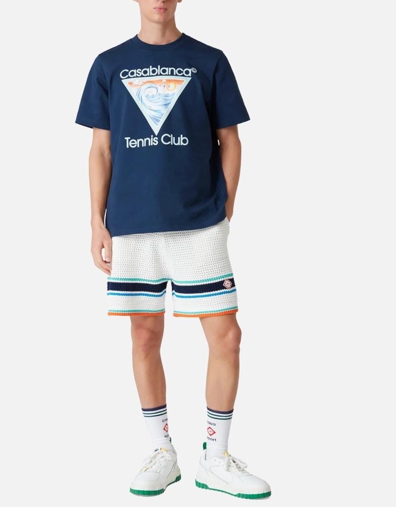 Mens T Shirts Tennis Club Crew Neck Printed Wave EX Beach Club Top