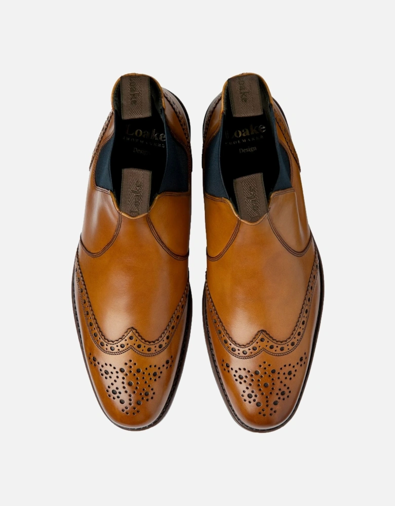Hoskins T Calf Brogue Chelsea Boot Tan