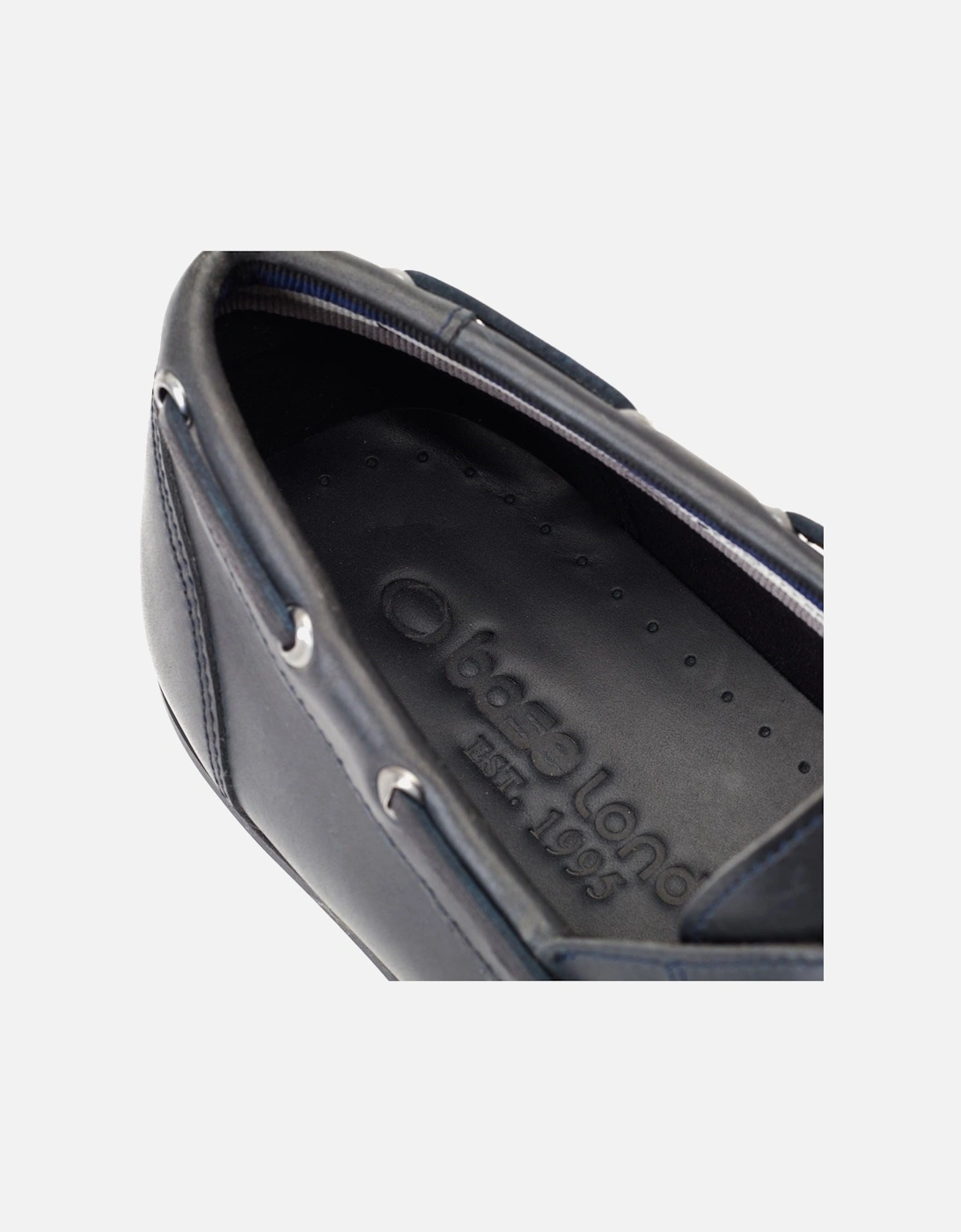 London Stern Leather Men's Navy Boat Shoes