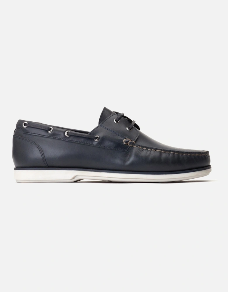 London Stern Leather Men's Navy Boat Shoes
