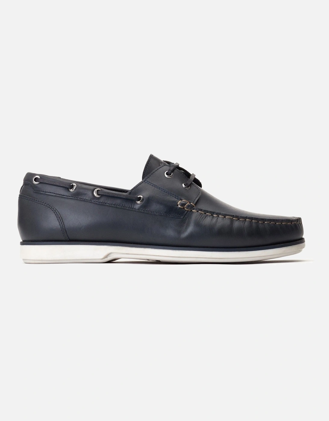 London Stern Leather Men's Navy Boat Shoes