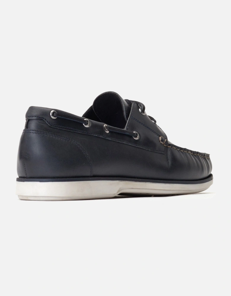 London Stern Leather Men's Navy Boat Shoes