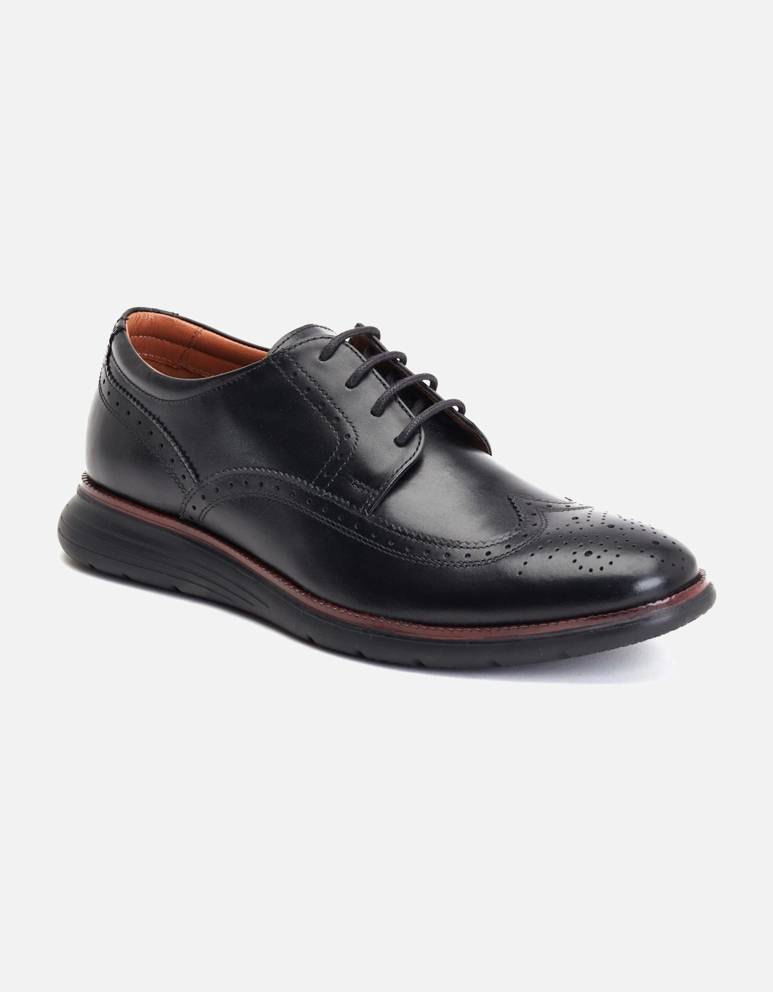 London Flight Leather Men's Black Brogues Shoes, 7 of 6