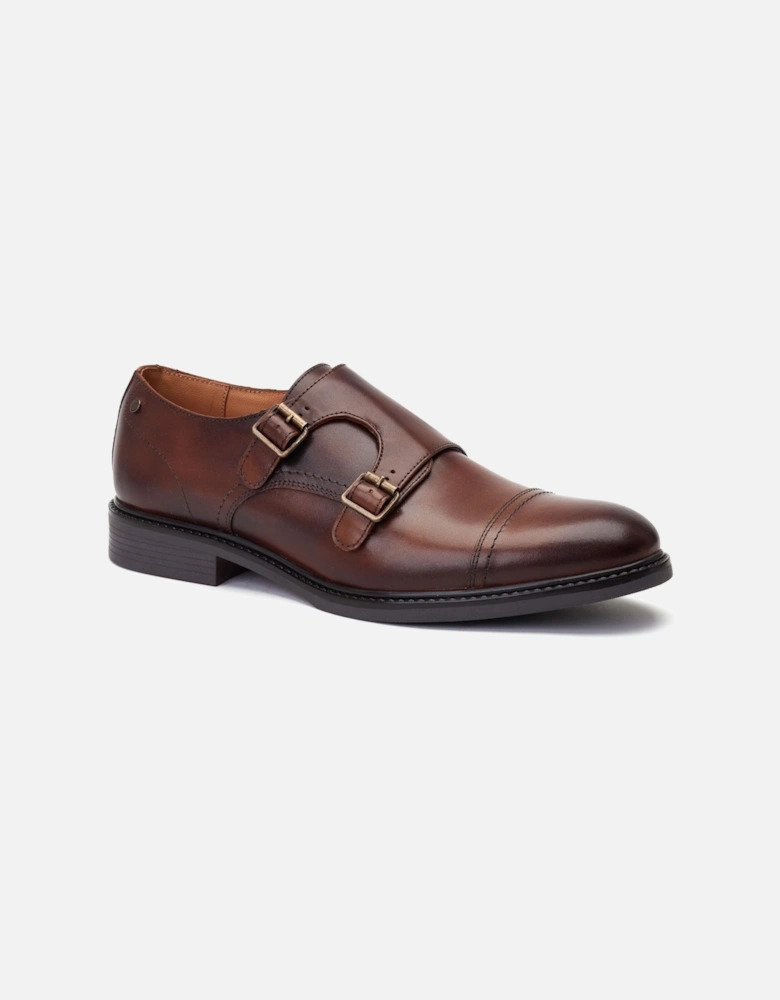 London Diablo Leather Men's Brown Double Monk Shoes