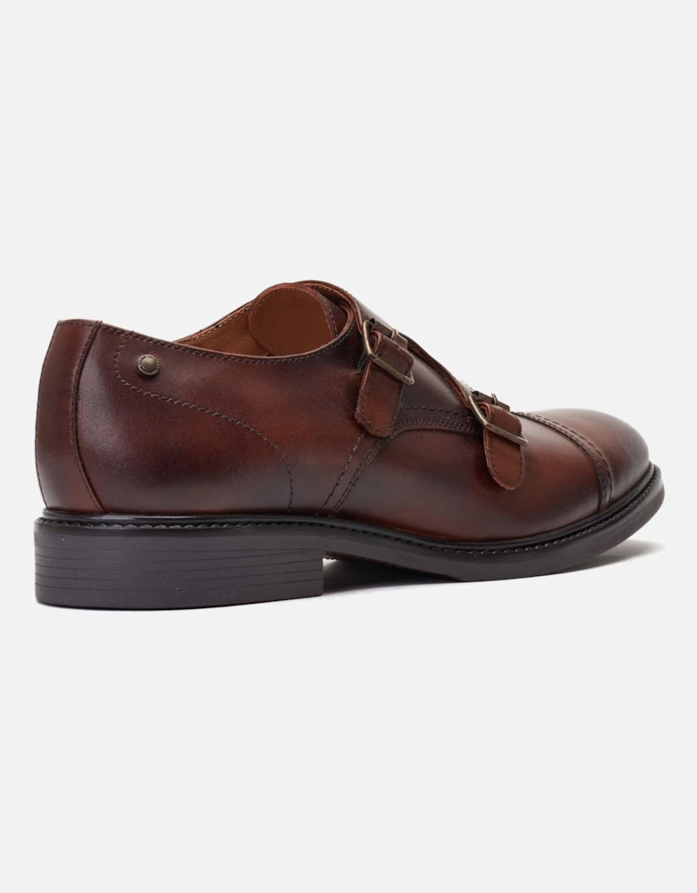 London Diablo Leather Men's Brown Double Monk Shoes