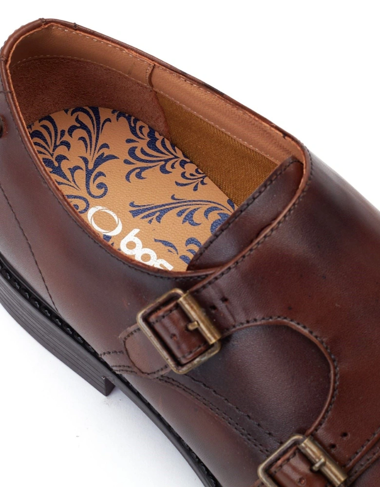 London Diablo Leather Men's Brown Double Monk Shoes
