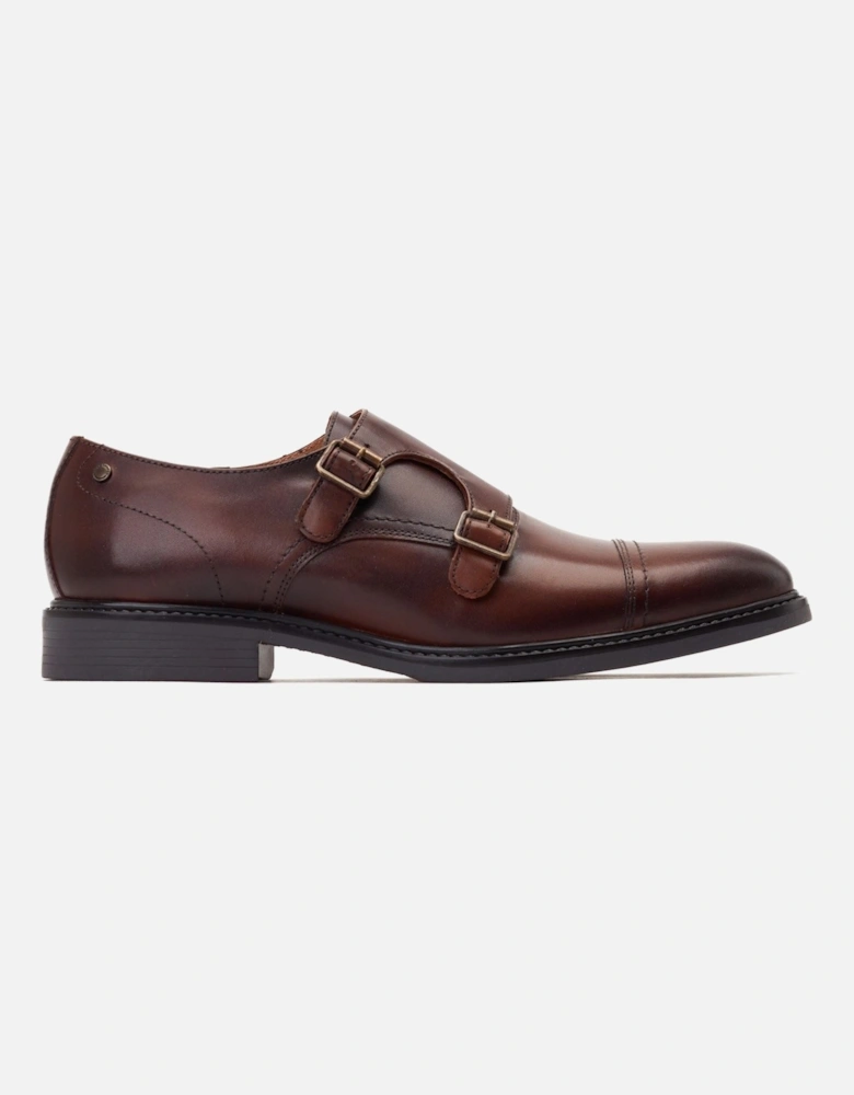 London Diablo Leather Men's Brown Double Monk Shoes