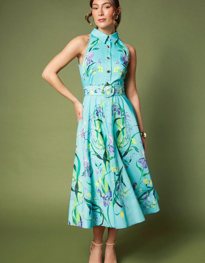 Sleeveless Collar Button Through Midi Dress