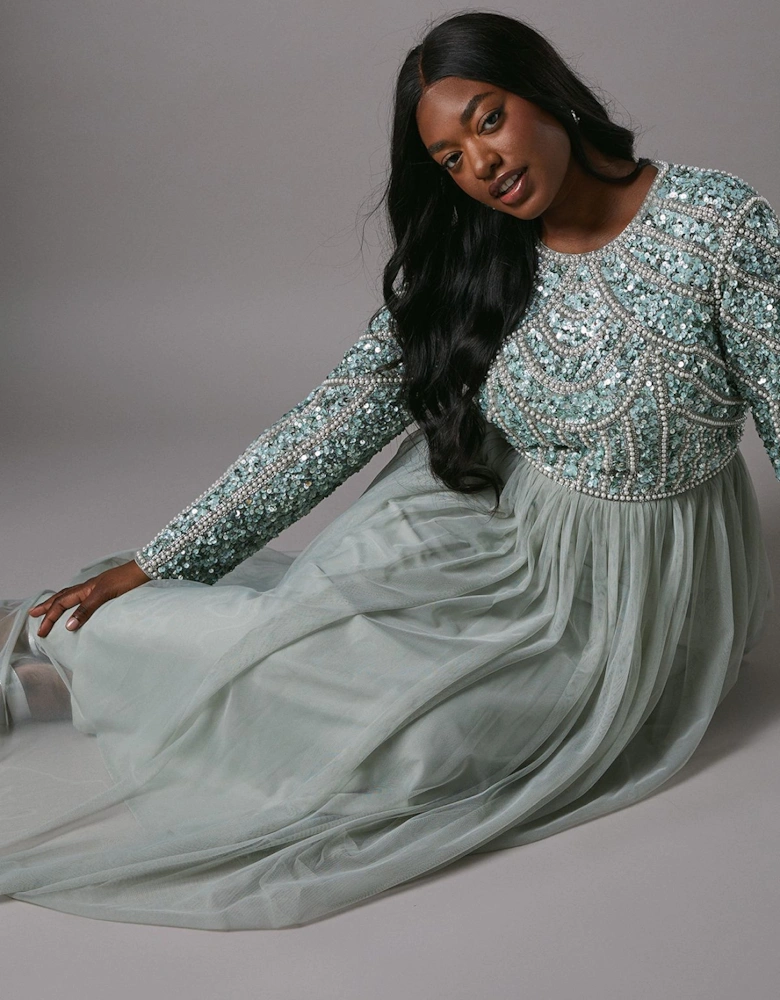 Plus Size Pearl Embellished Bodice Bridesmaid Tulle Skirt Dress