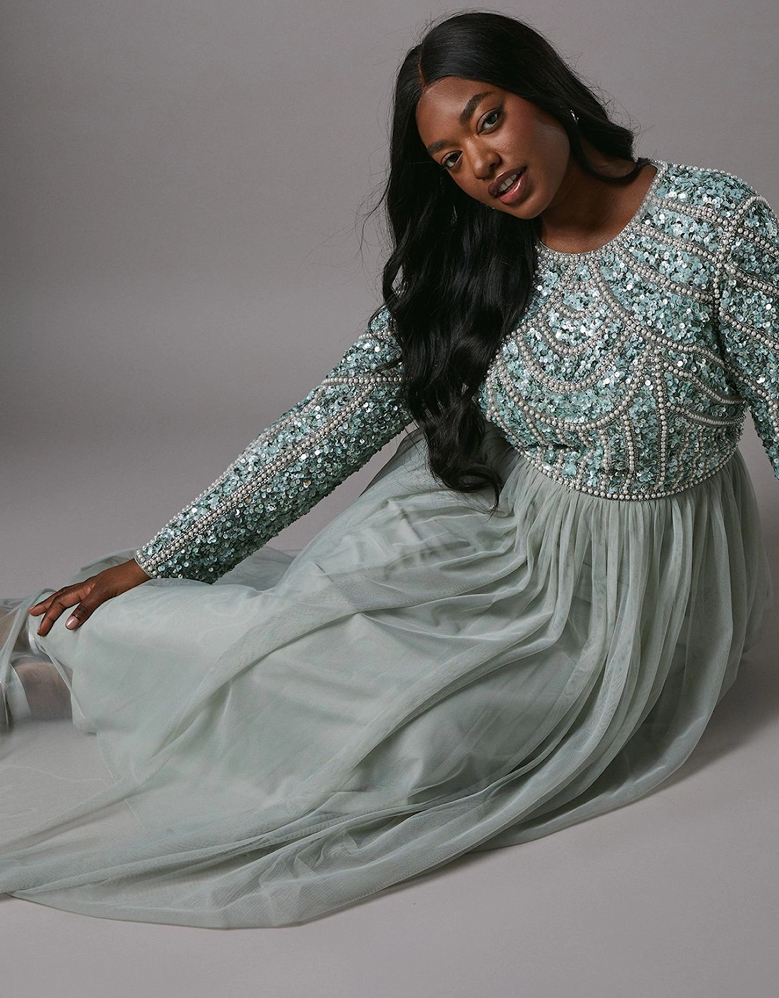 Plus Size Pearl Embellished Bodice Bridesmaid Tulle Skirt Dress, 2 of 1