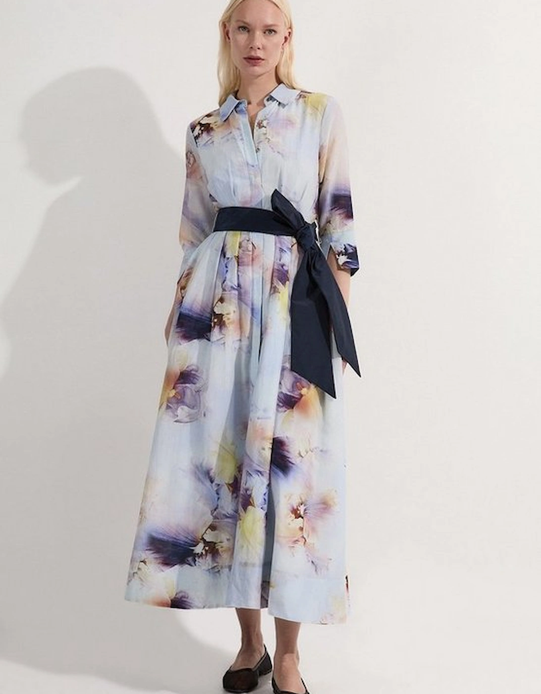 Spring Floral Silk Cotton Woven Shirt Dress, 5 of 4