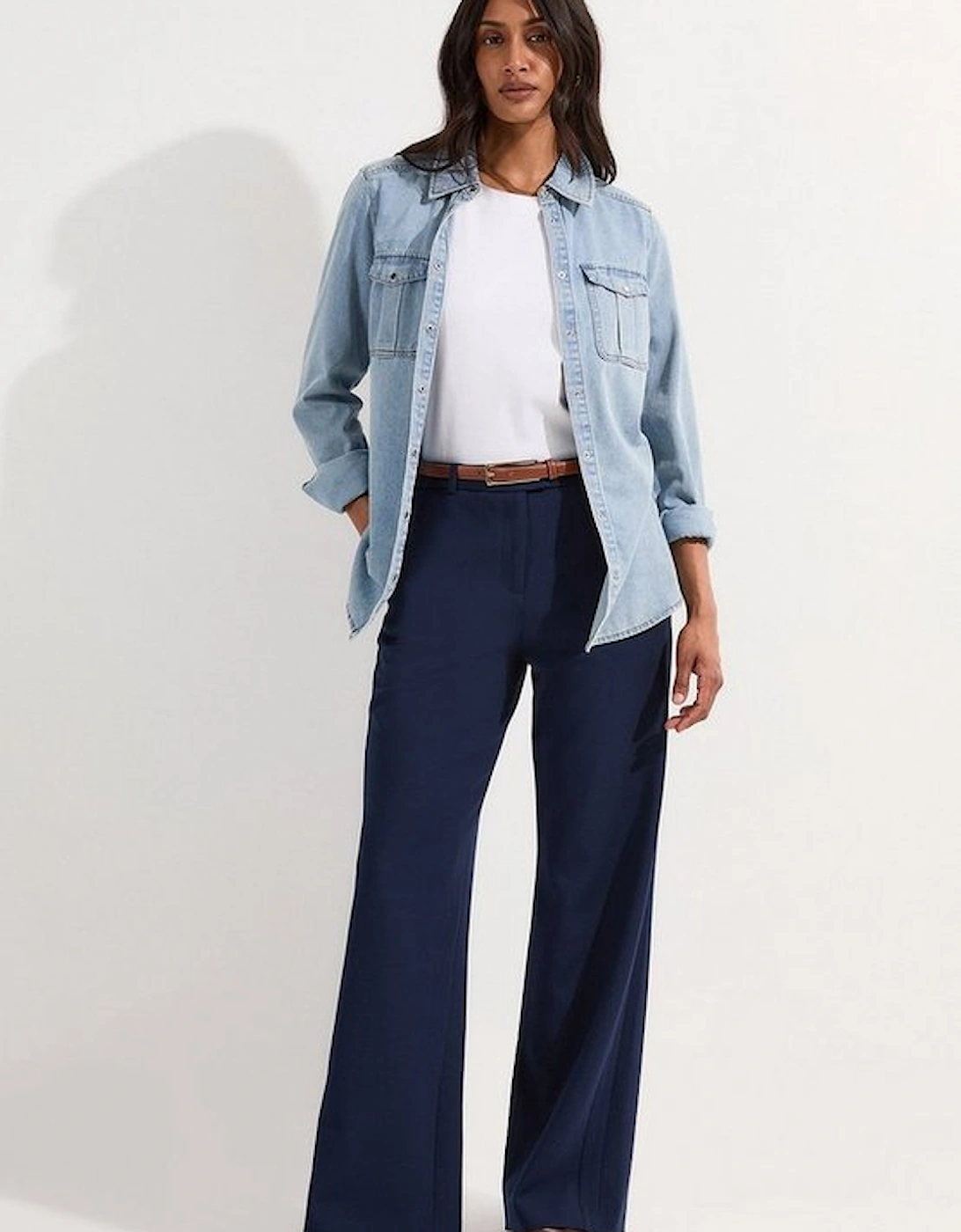 Compact Stretch Pu Tipped Tailored Wide Leg Trouser, 5 of 4