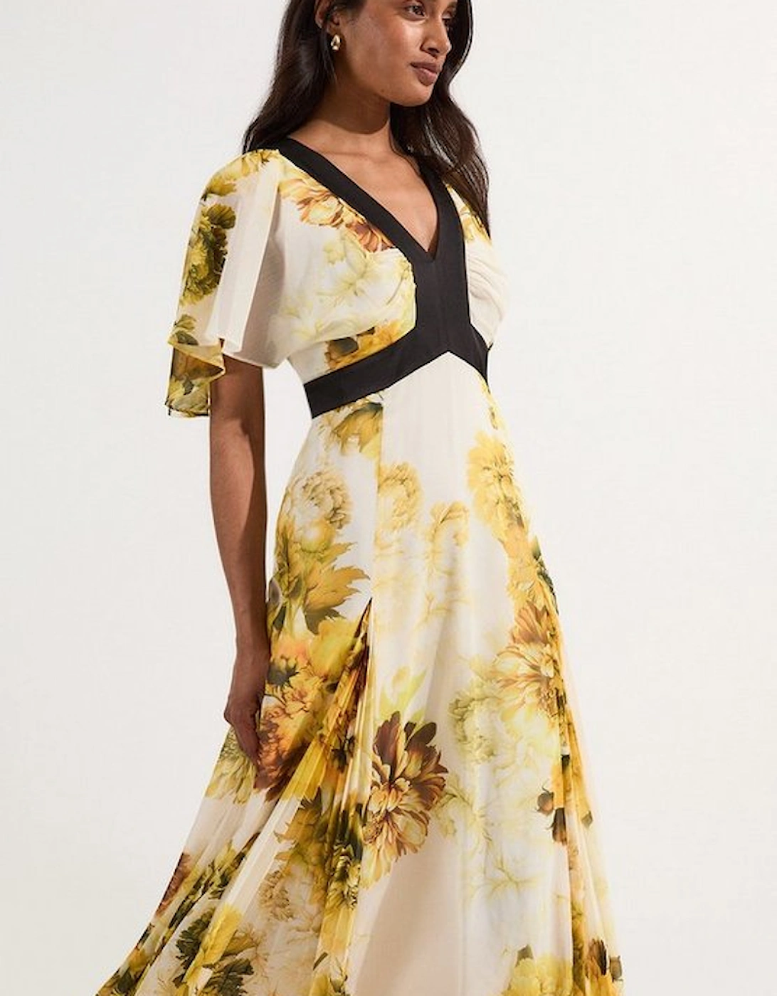 Pleated Floral Godet Pannell Woven Midi Dress, 4 of 3
