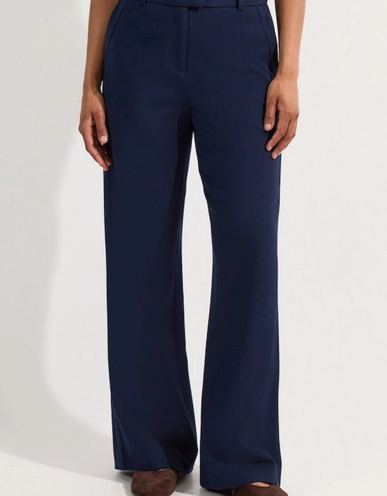 Compact Stretch Pu Tipped Tailored Wide Leg Trouser
