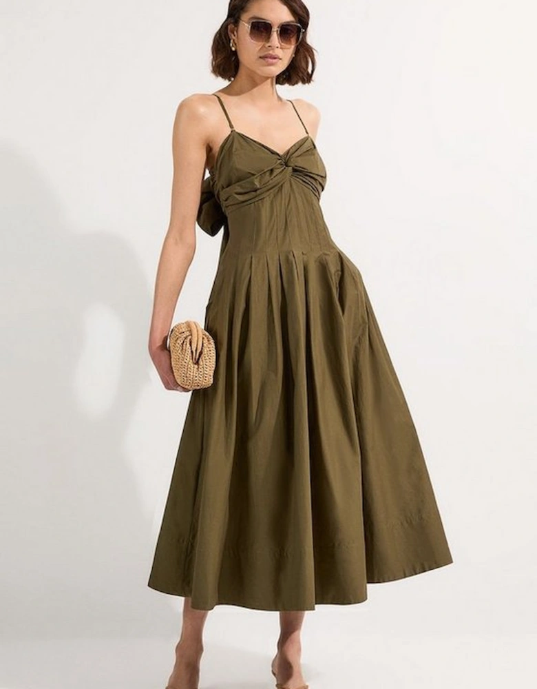 Cotton Poplin Maxi Strapless Sundress With Bow Tie At Back