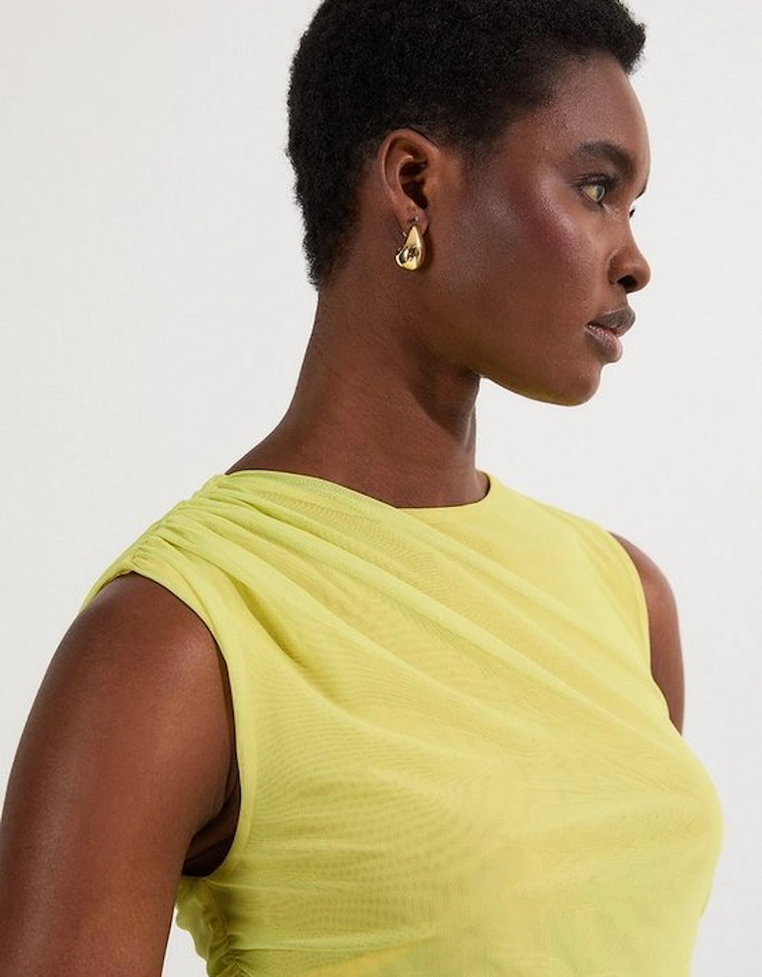 Sunset Ombre Mesh Ruched Jersey Maxi Dress