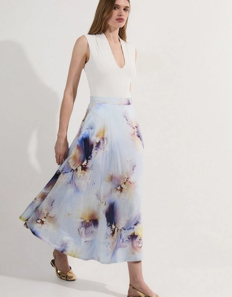 Spring Floral Silk Cotton Woven Prom Skirt