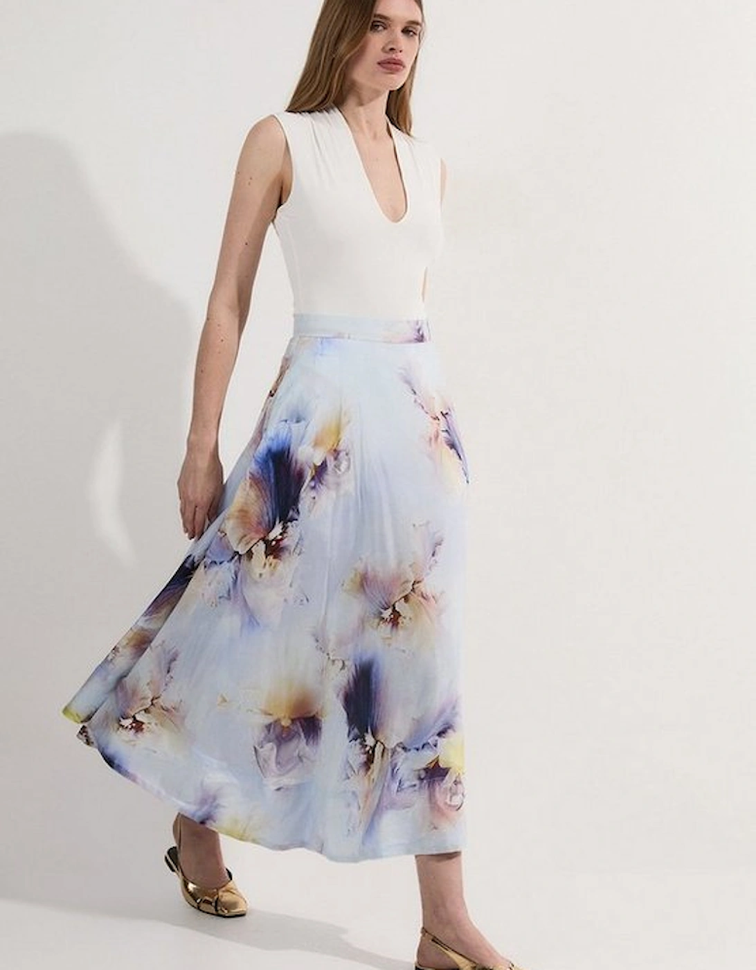 Spring Floral Silk Cotton Woven Prom Skirt, 5 of 4