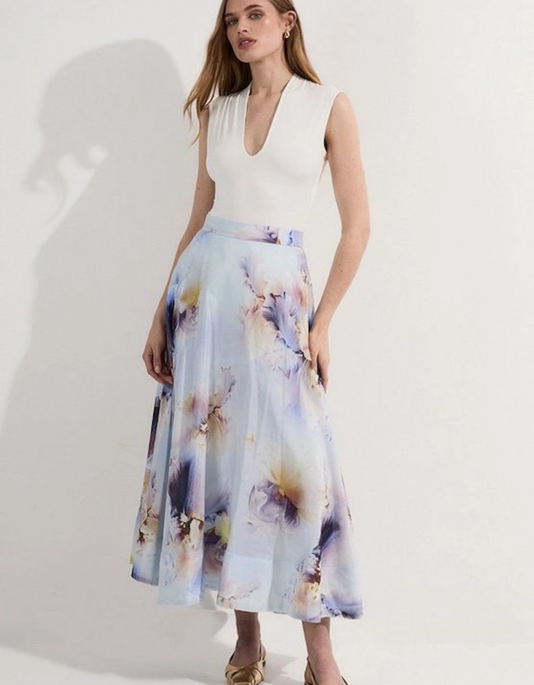 Spring Floral Silk Cotton Woven Prom Skirt