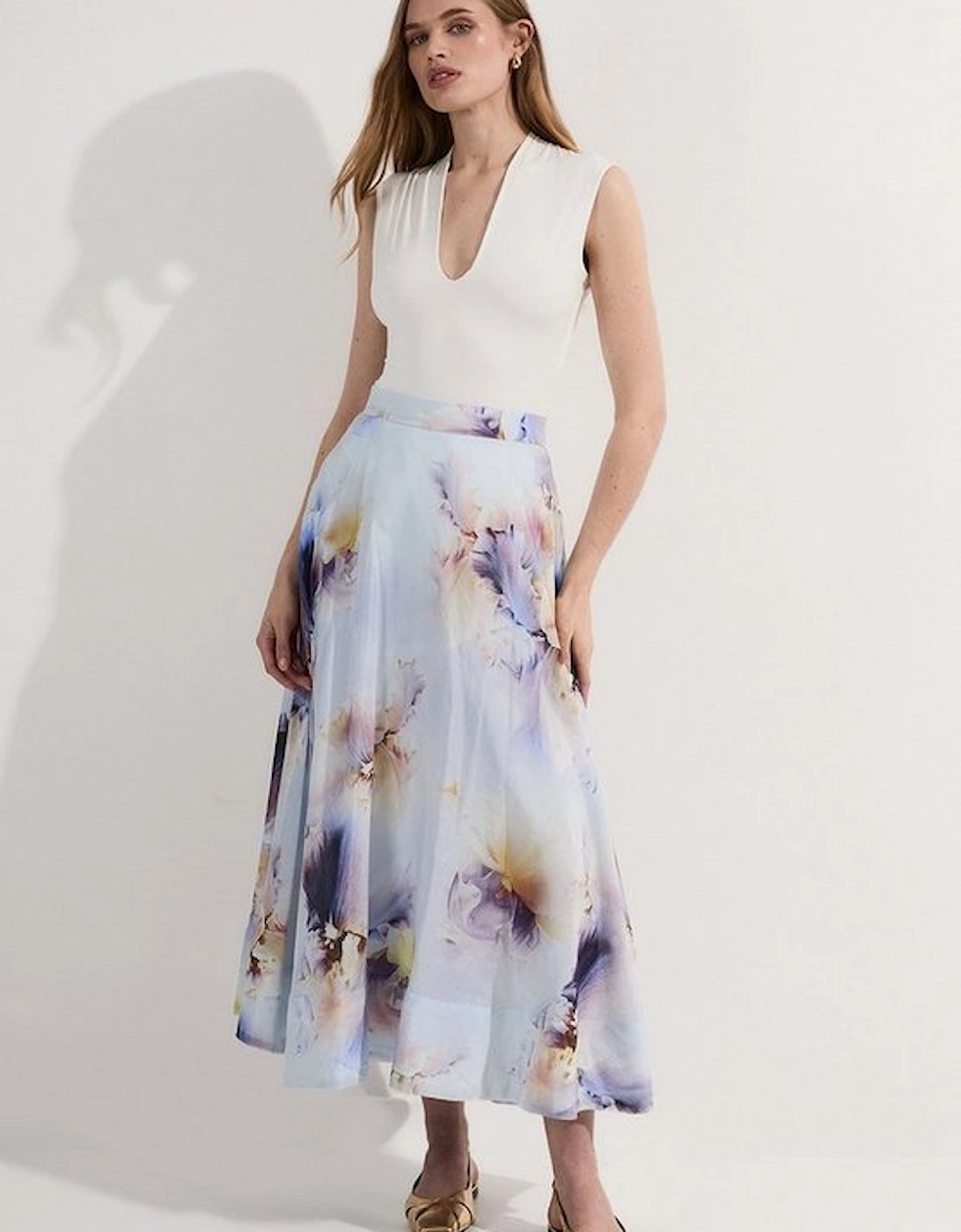 Spring Floral Silk Cotton Woven Prom Skirt