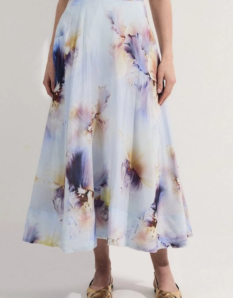Spring Floral Silk Cotton Woven Prom Skirt