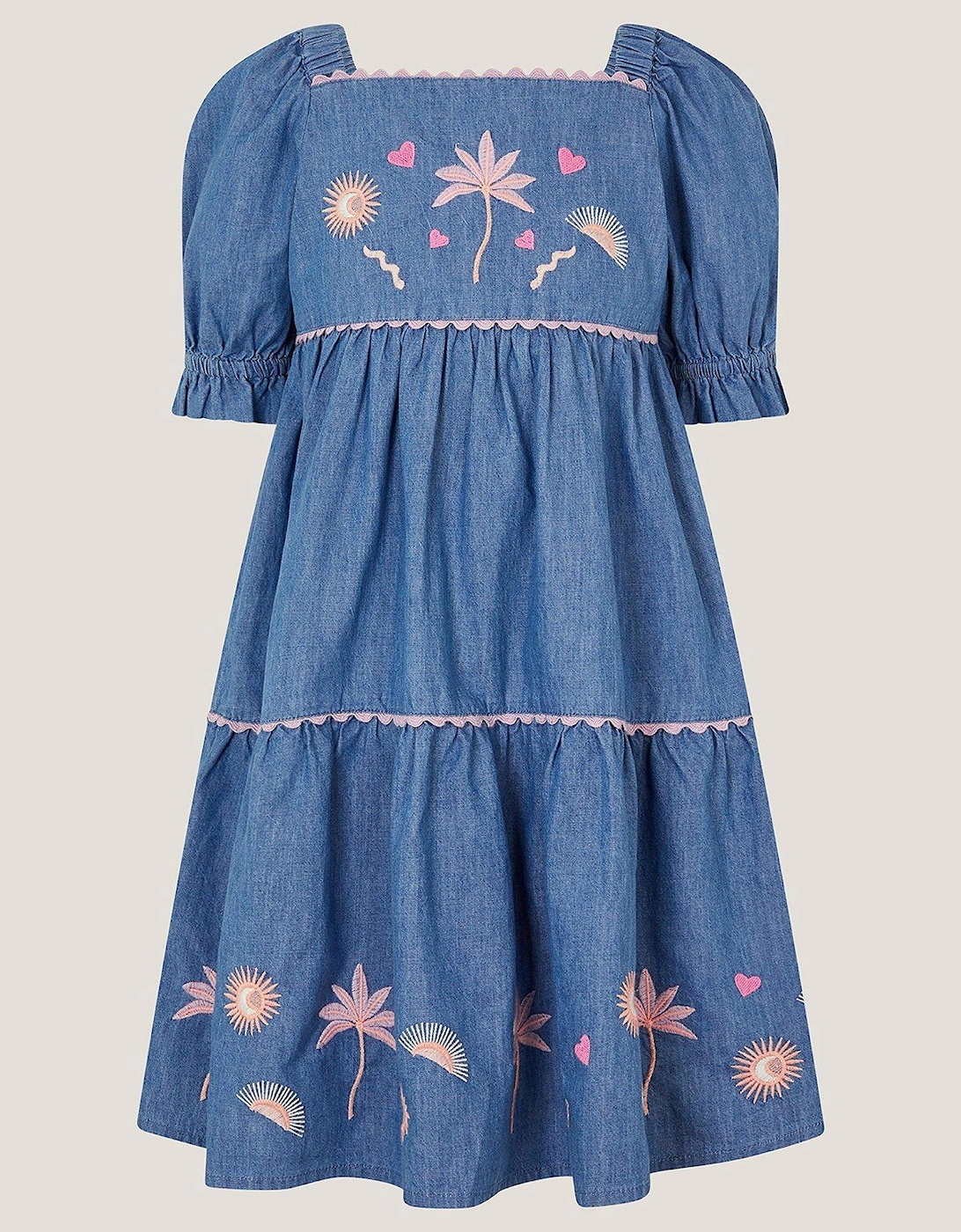 Girls Denim Puff Sleeve Dress - Blue, 2 of 1