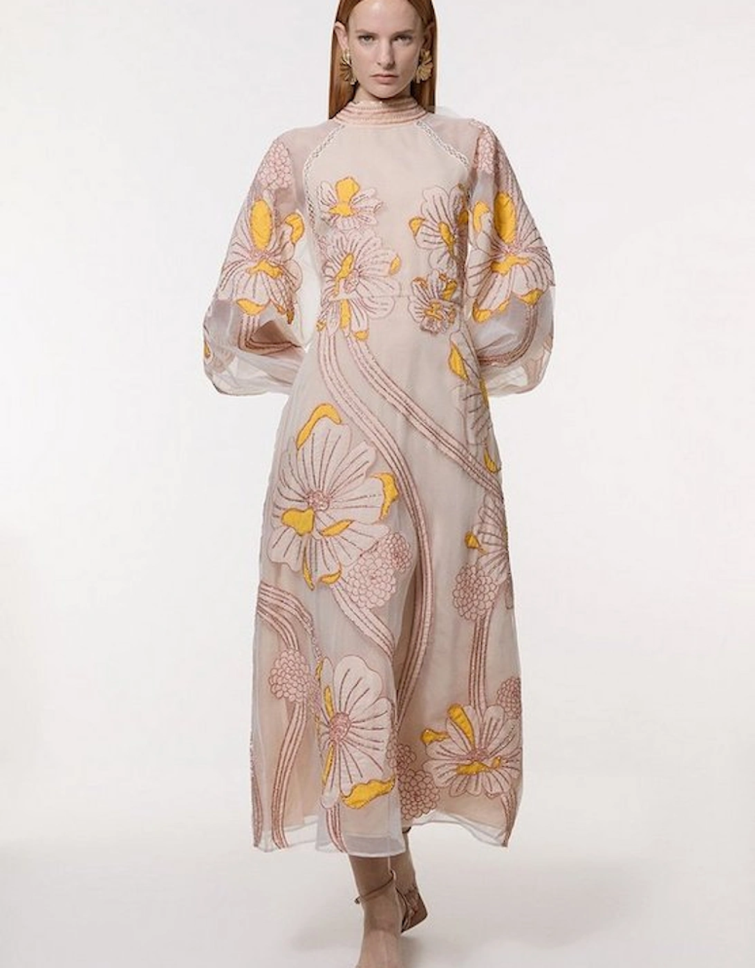 Petite Applique Organdie Floral Graphic Maxi Dress, 4 of 3