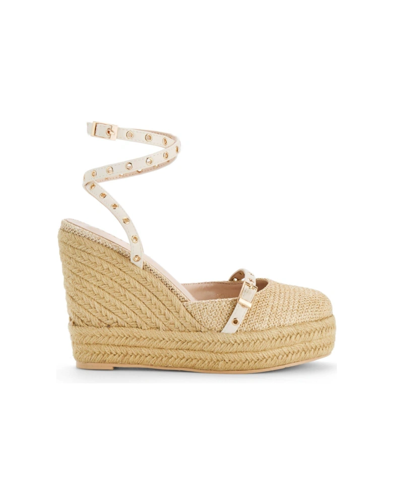 Megann Sandals - Wedge - Nude Pu & Natural Raffia