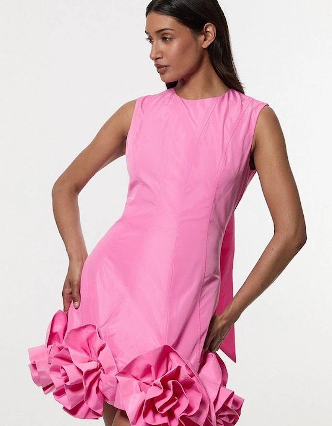 Drama Taffeta Rosette Woven Mini Dress With Bow Detail, 4 of 3