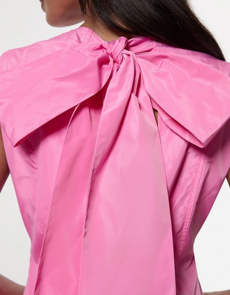 Drama Taffeta Rosette Woven Mini Dress With Bow Detail