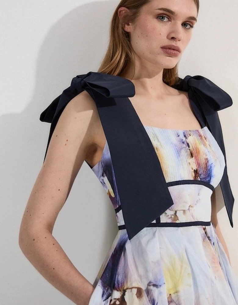 Spring Floral Silk Cotton Woven Strappy Dress