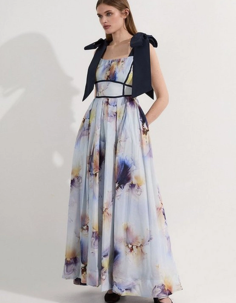 Spring Floral Silk Cotton Woven Strappy Dress