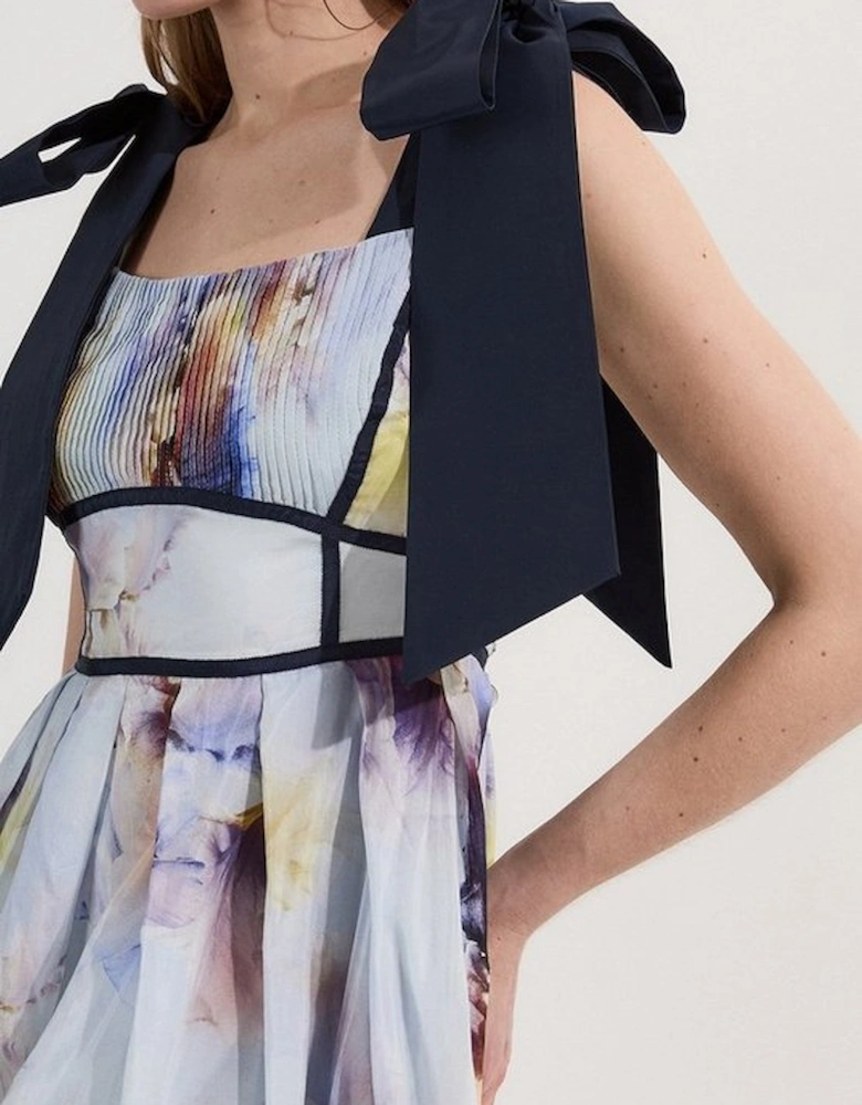 Spring Floral Silk Cotton Woven Strappy Dress