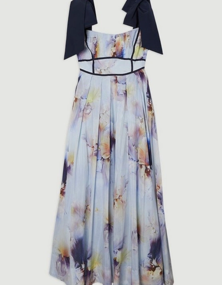 Spring Floral Silk Cotton Woven Strappy Dress