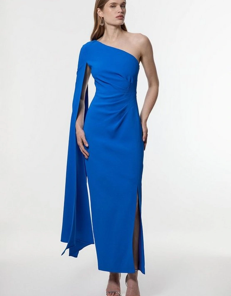 Petite Compact Stretch Viscose Printed Photographic Floral One Shoulder Cape Maxi Dress