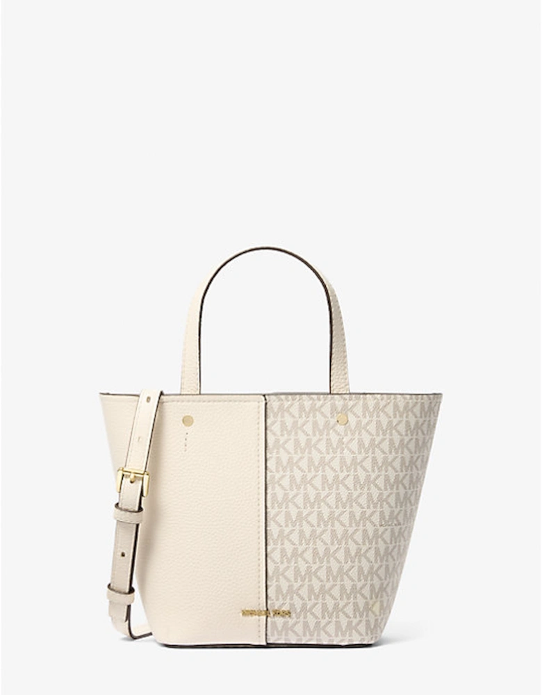 Flora Medium Signature Logo and Pebbled Leather Crossbody Bag