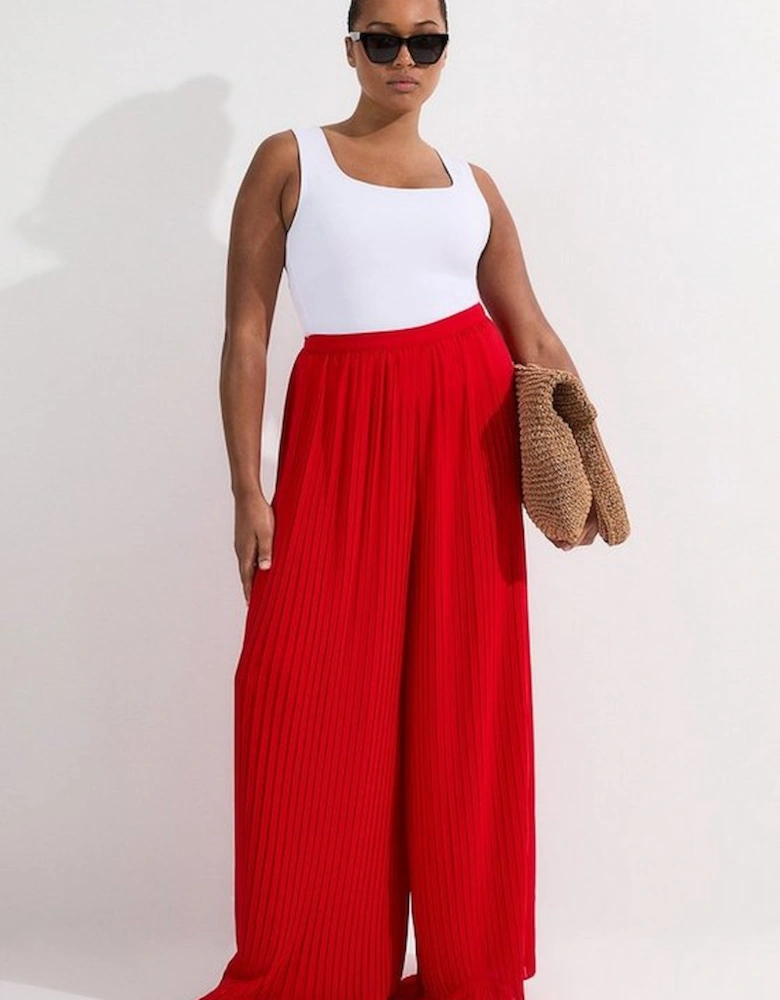 Plus Size Pleated Woven Wide Leg Trousers
