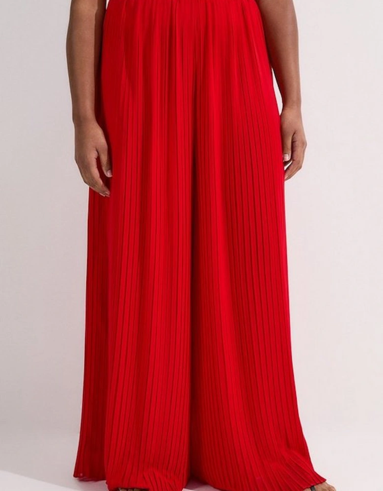 Plus Size Pleated Woven Wide Leg Trousers