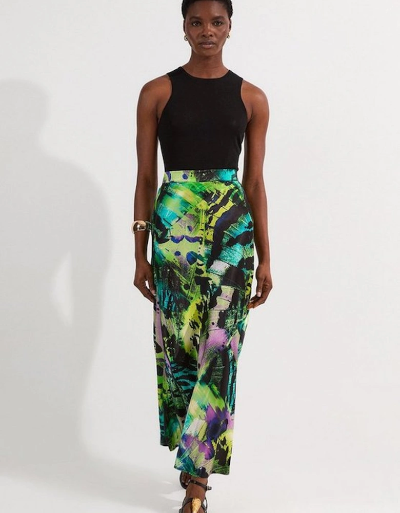 Butterfly Viscose Satin Maxi Skirt
