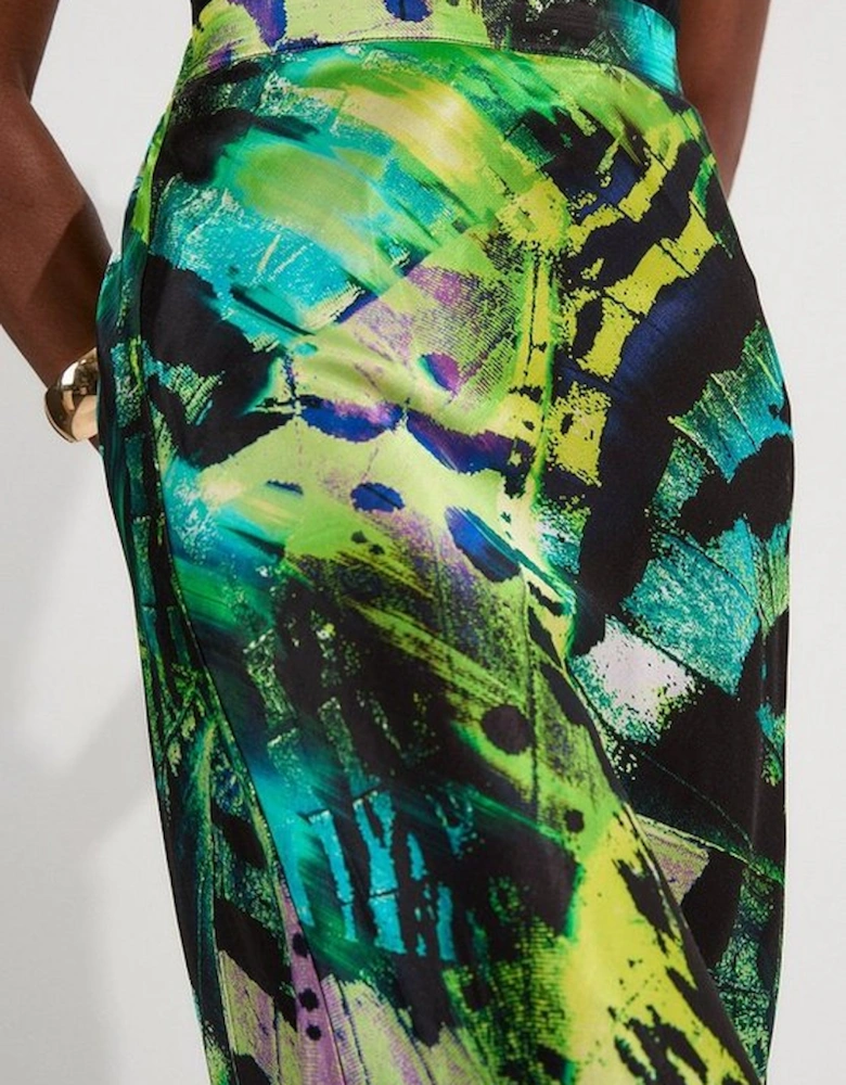 Butterfly Viscose Satin Maxi Skirt