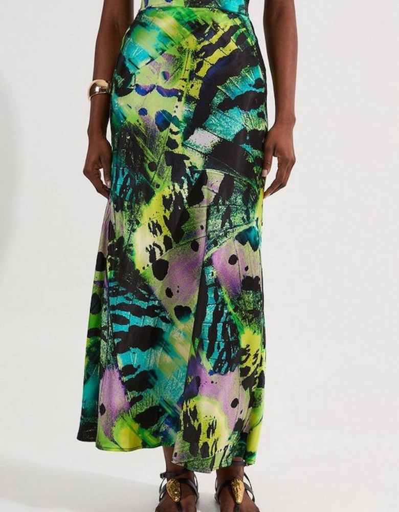 Butterfly Viscose Satin Maxi Skirt