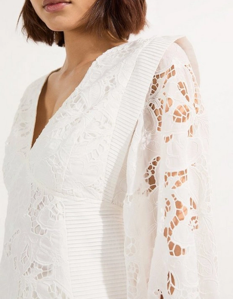 Cutwork Broderie Drama Sleeve Woven Blouse