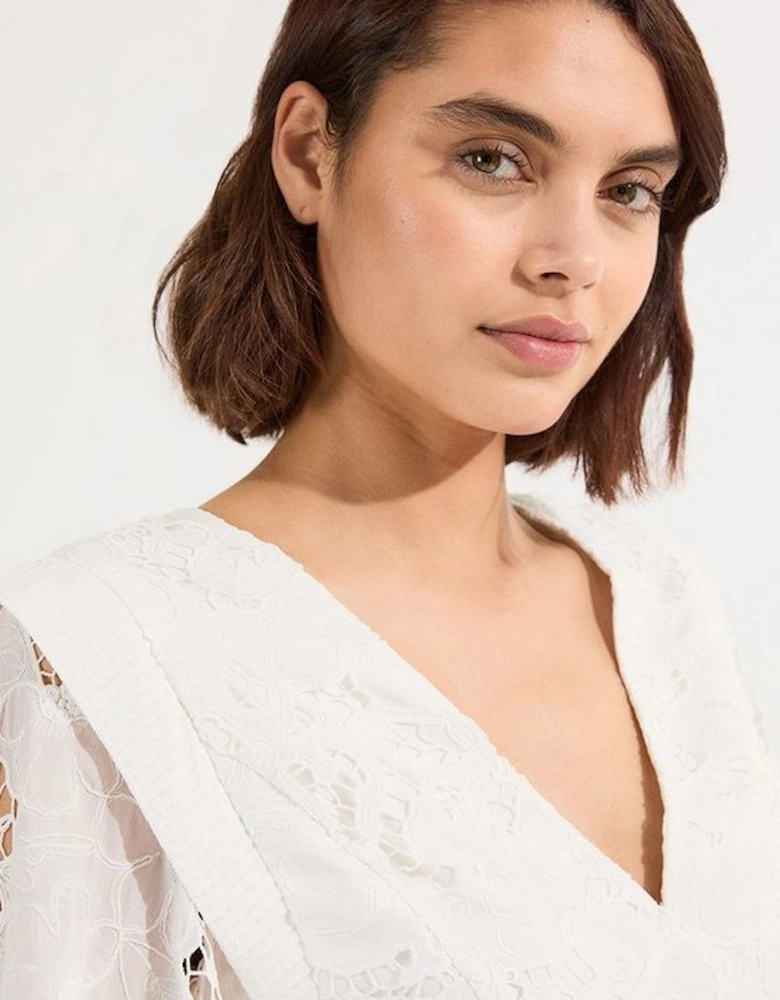 Cutwork Broderie Drama Sleeve Woven Blouse