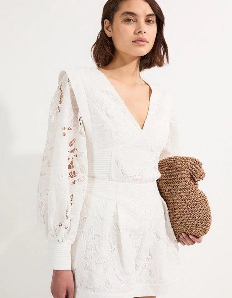 Cutwork Broderie Drama Sleeve Woven Blouse
