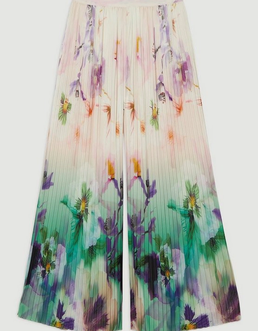 Pleated Floral Woven Wide Leg Trousers