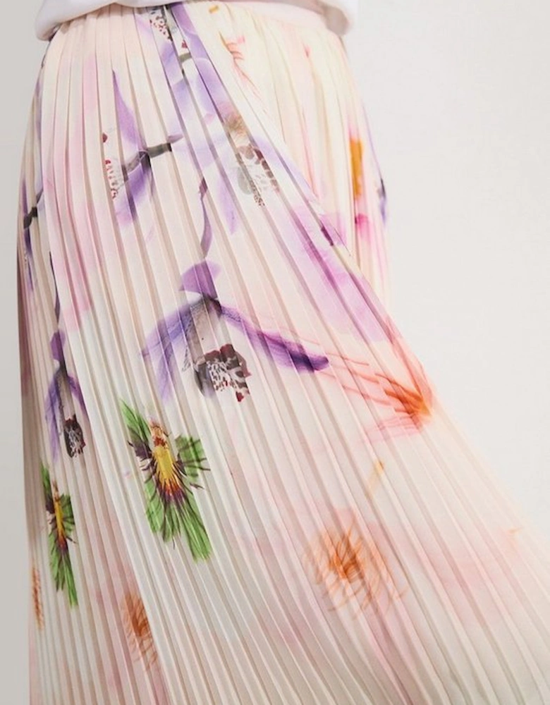 Pleated Floral Woven Wide Leg Trousers