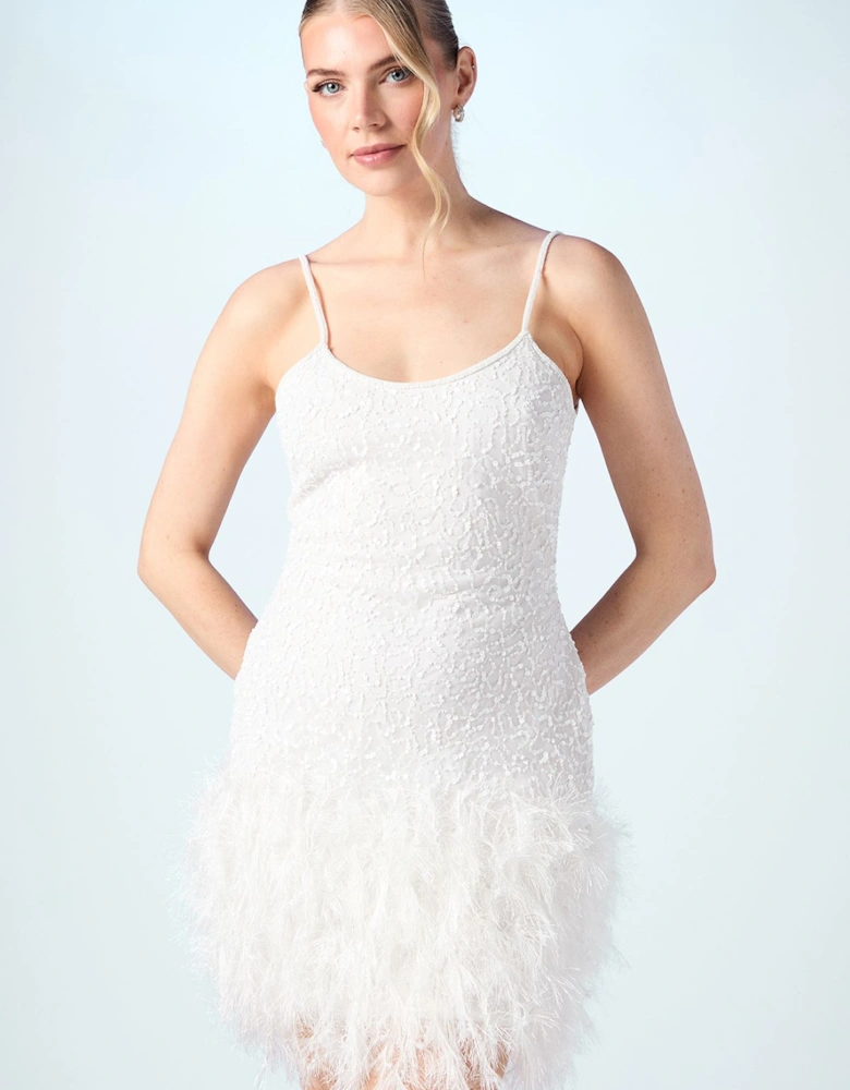 Embellished Sequin Feather Style Bridal Mini Dress