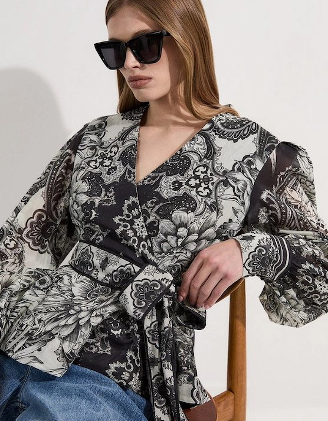 Tile Silk Cotton Wrap Blouse, 4 of 3