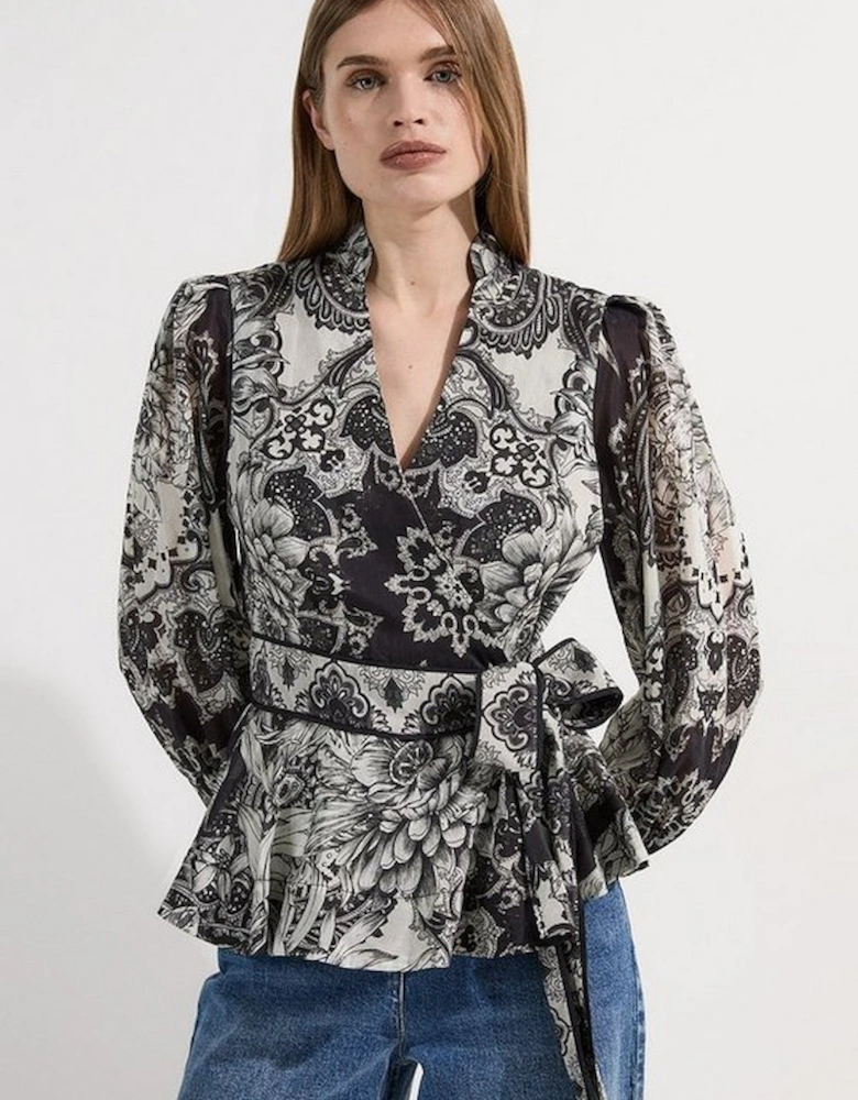 Tile Silk Cotton Wrap Blouse