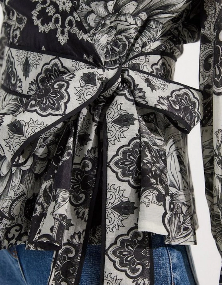 Tile Silk Cotton Wrap Blouse